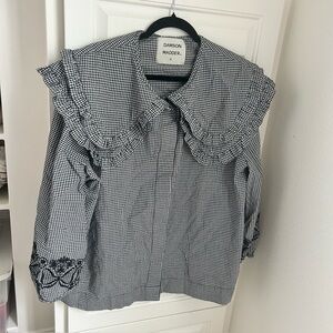 Damson Madder Black & White Gingham Ruffle Collar Blouse